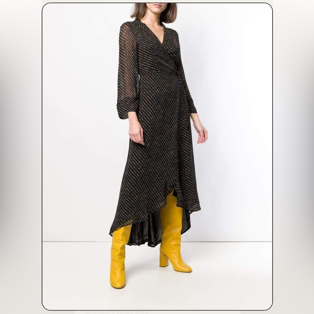 Ganni muslin silk wrap dress asymmetrical hem